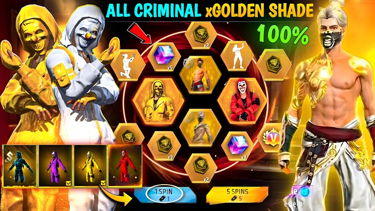 Ob54 Update💥 Criminal Bundle Event Free Fire 🥳🤩| 9th Anniversary Golden Shade,Lol Emote FF New Event