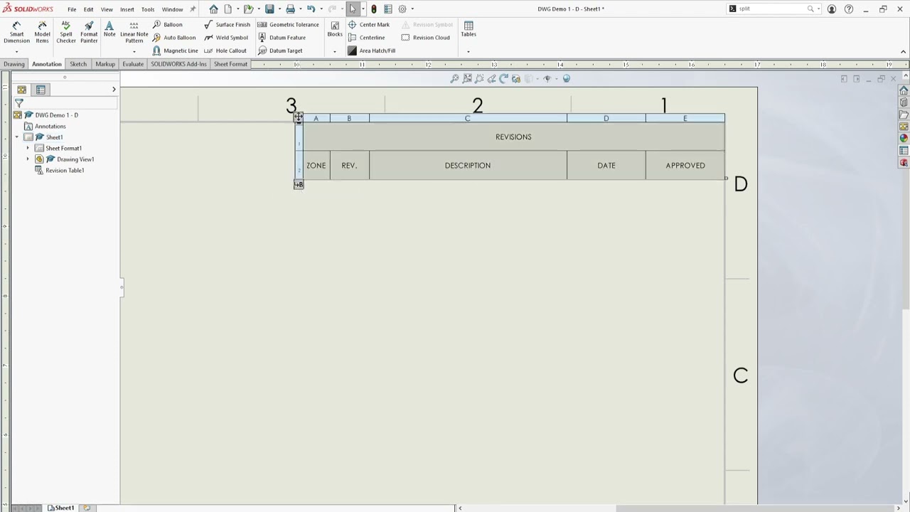 SolidWorks Drawing Demo 10   Revision Table