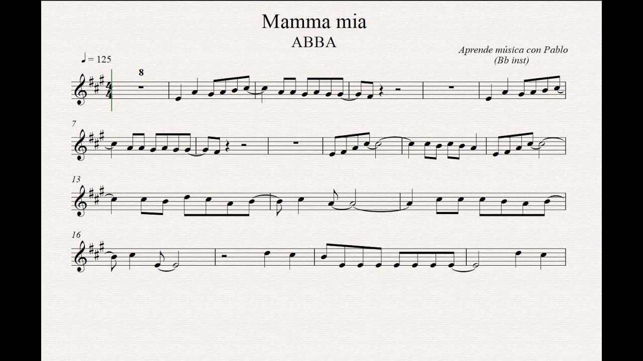 MAMMA MÍA:  Bb inst (clarinete, trompeta, saxo soprano/tenor) (partitura con playback)