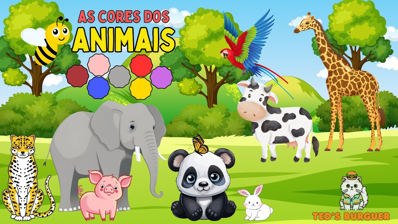 Animais Coloridos! Descubra as Cores de Cada Um 🐘🟡🟣
