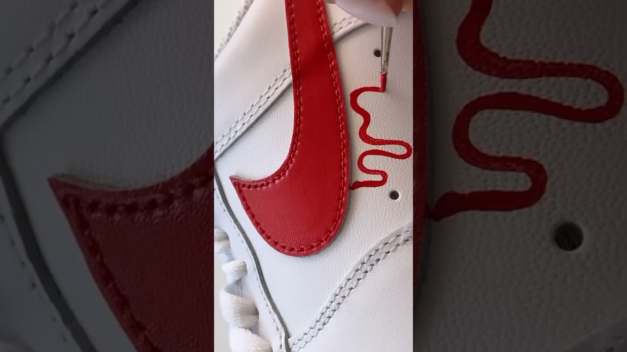 Nike Air Force 1 Shoes in White+ Red Paint Drip Swoosh  #Customized #Nike #AF1 #Sneakers