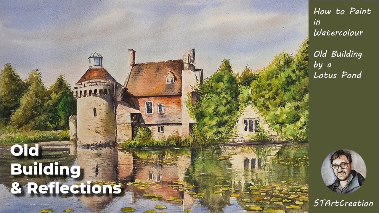 How to Paint an Old Building by a Lotus Pond in Watercolor | Step-by-Step Tutorial