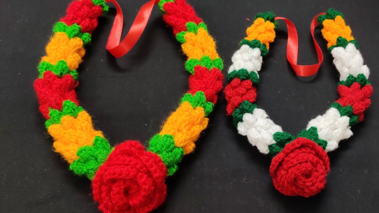 Crochet Woolen Flower Garland for Ganeshji | गणपती साठी हार | Eco-Friendly Ganesh Decoration Ideas