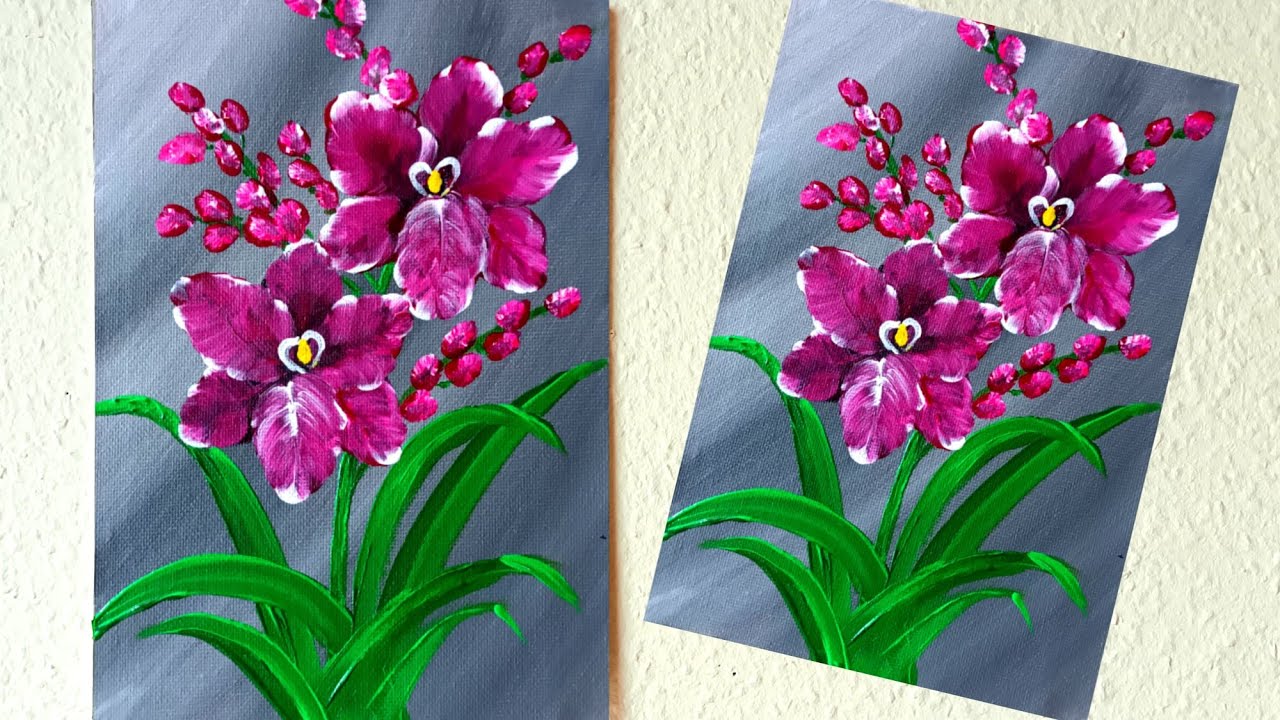Rote Orchideen Malen Acrylfarben Schritt für Schritt - Red Orchids Acrylic Painting Step by Step