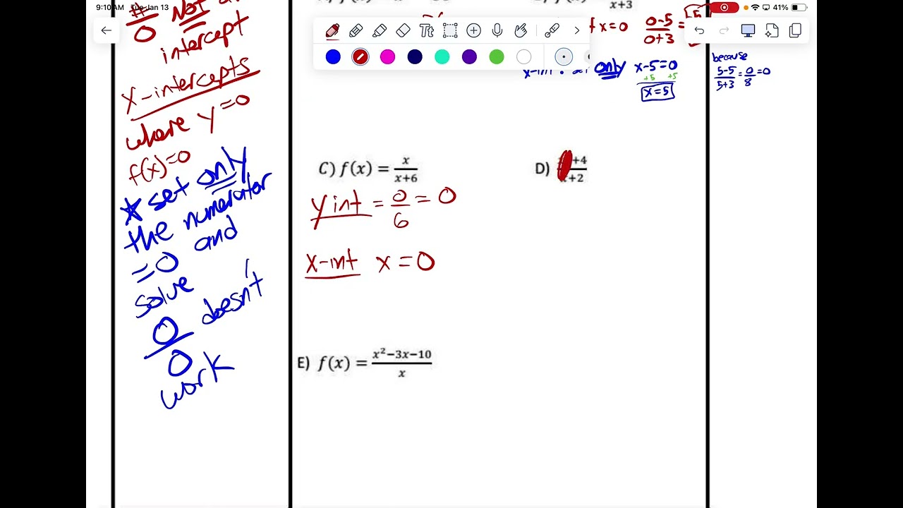 1,13 A2 Finished intercepts and domain of rational functions, started asymptotes