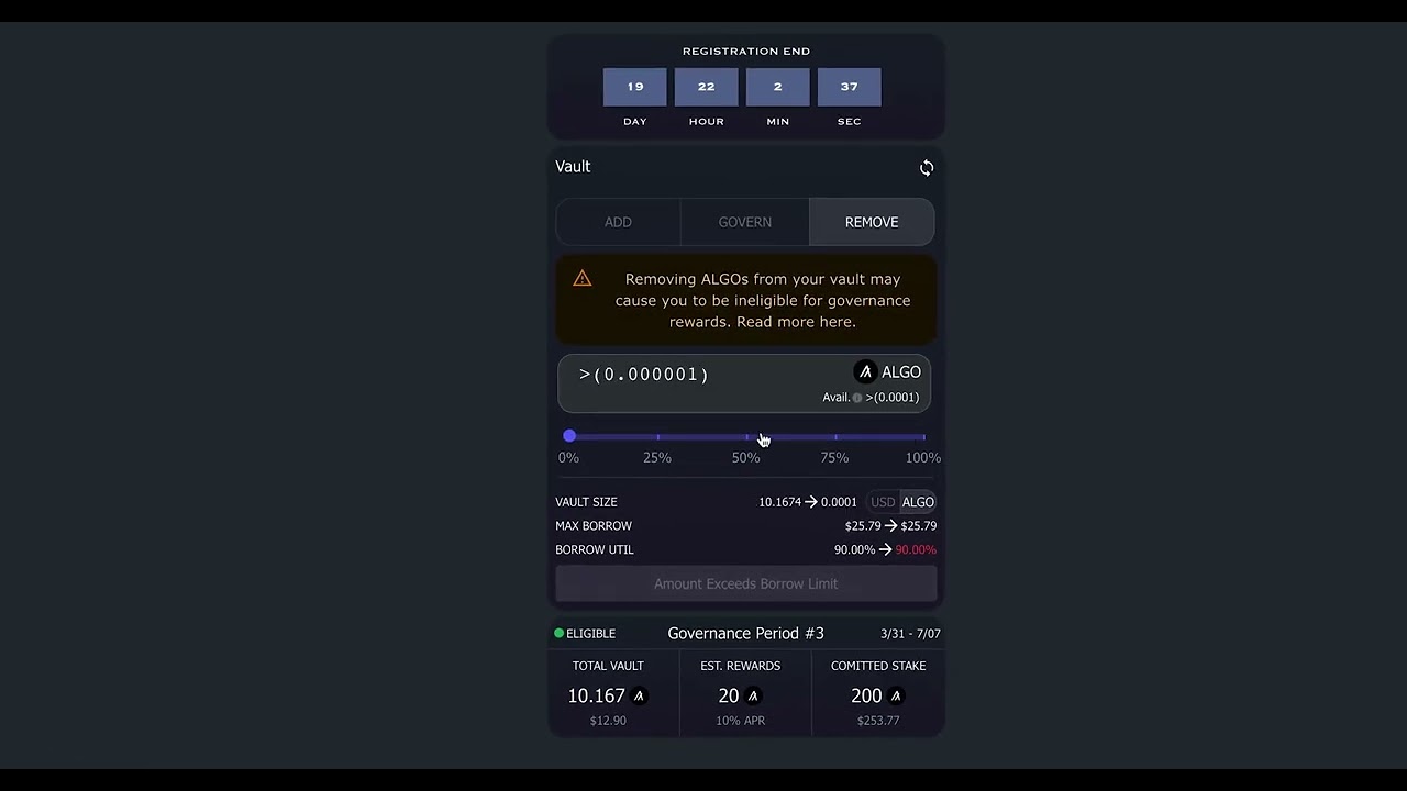 How to Remove ALGOs from the Algofi Vault