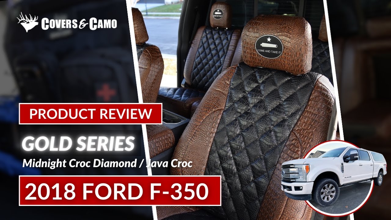 Exotic - Gold Series | 2018 Ford F-350 Seat Covers | Midnight Croc Diamond Java Croc | Covers & Camo