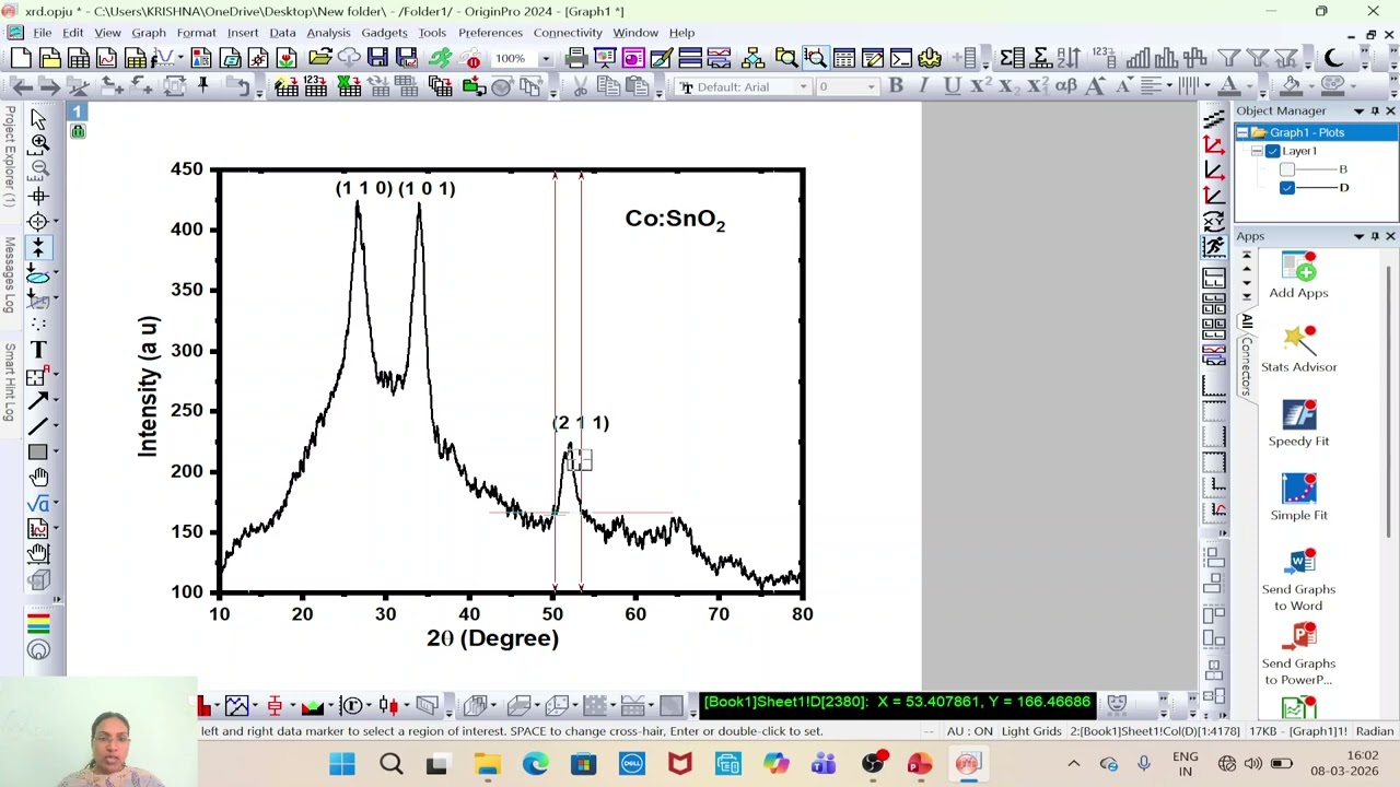 How to calculate the beta value and average crystallite size from an XRD pattern.