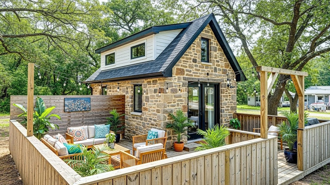 Homy Tiny Stone House Patio with Outdoor Kitchen and Relaxing Natural Hacienda Vibes