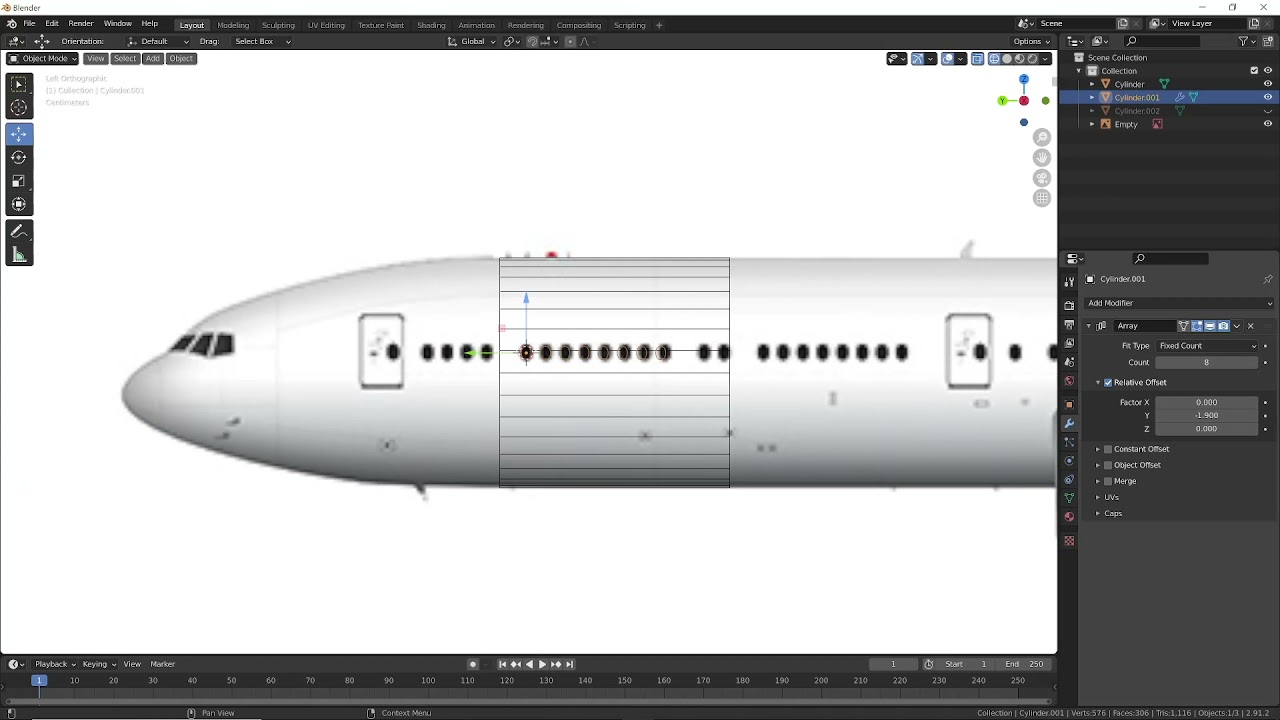 how to cut out airplane windows blender