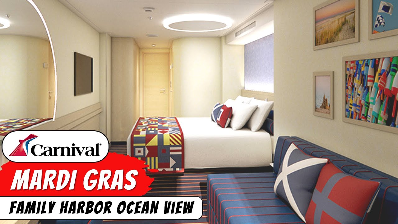 Carnival Mardi Gras | Family Harbor Ocean View Stateroom Full Walkthrough Tour & Review 4K