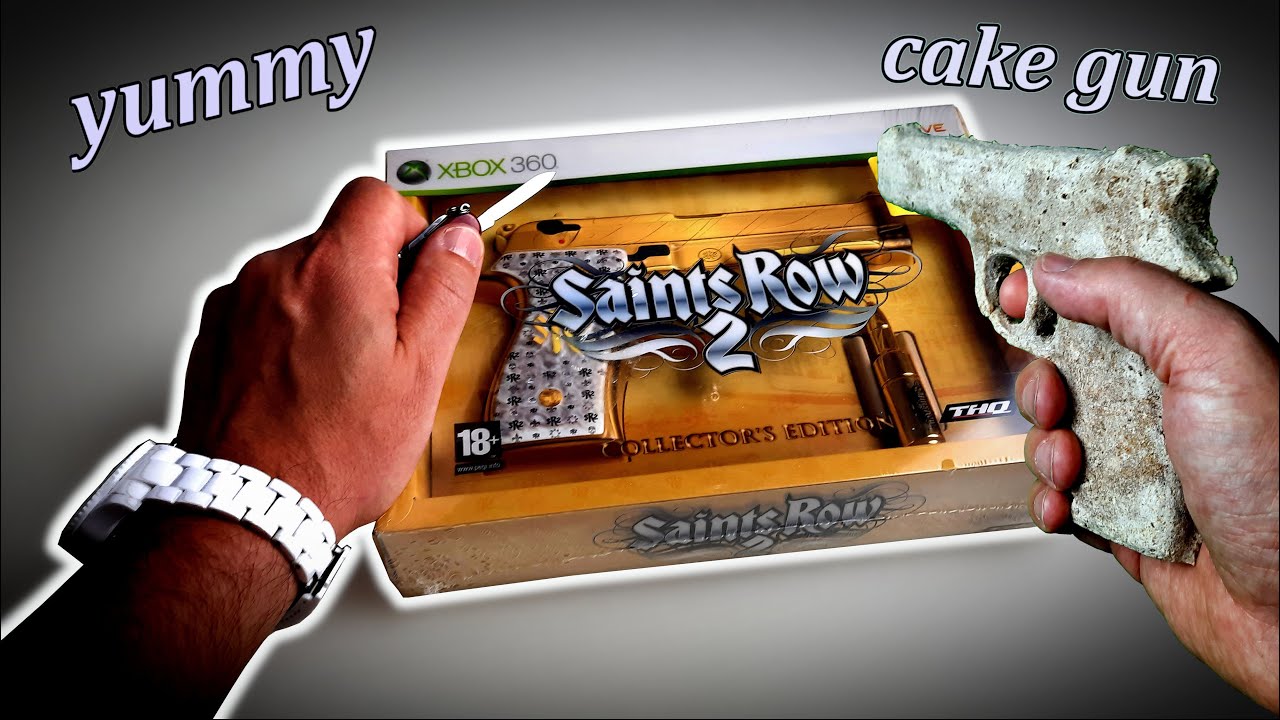 Unboxing Saints Row 2 collectors edition Xbox 360 DIY cake gun