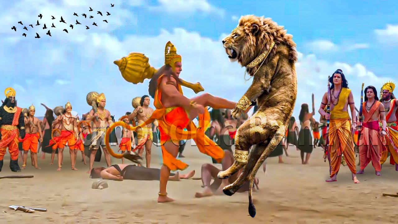 युद्धभूमि में उतरा रावण का शेर, हनुमान जी ने एक लात में कर दिया ढेर | Shrimad Ramayan
