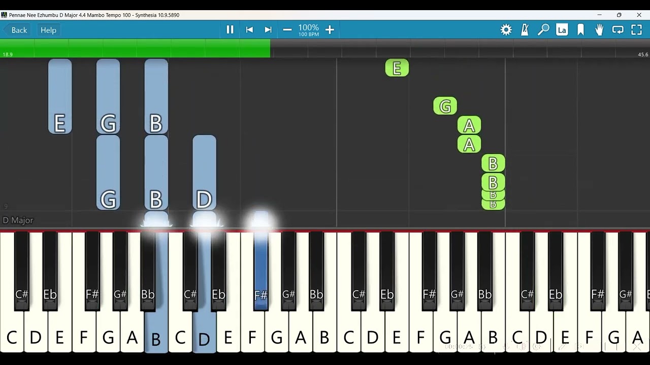 Pennae Nee Ezhumbu Keyboard Notes D Major 4/4 Mambo Tempo 100 | பெண்ணே நீ எழும்பு