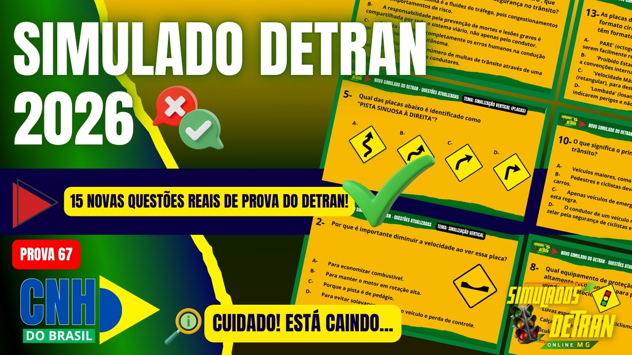 SIMULADO DETRAN 2026: 15 QUESTÕES QUE ESTÃO CAINDO NA PROVA DO DETRAN #simuladodetran2026