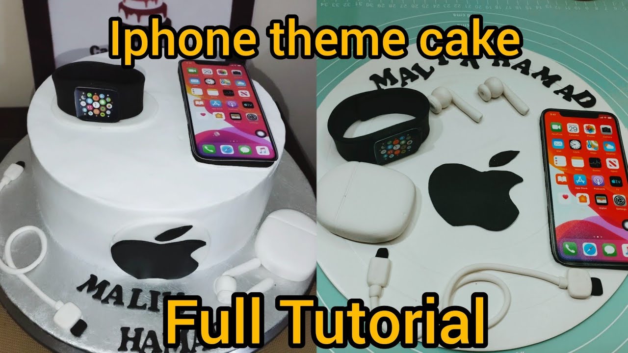 How to make iphone theme cake/mobile theme cake toppers tutorial/fondant iphone watch/cake creations
