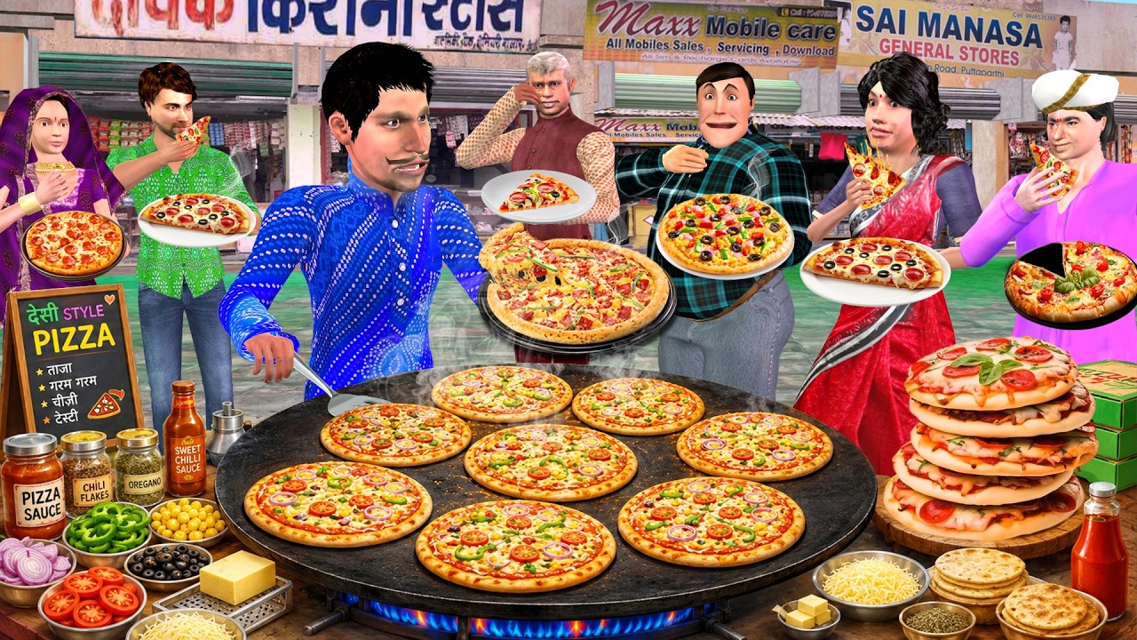 Gaon Mein Pizza Wala Village Cooking Tasty Pizza Street Food Comedy Hindi Kahaniya Moral Stories