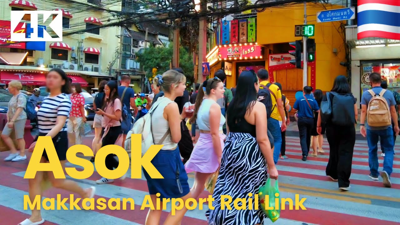 [4K UHD] Walking in Downtown Bangkok | Asok to Makkasan Airport Rail Link Station