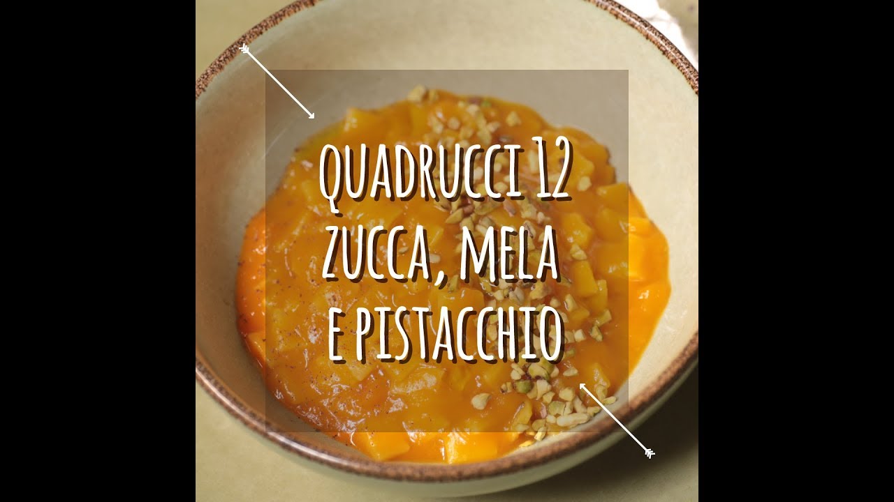 Quadrucci n.12 con crema di zucca, mela e pistacchio