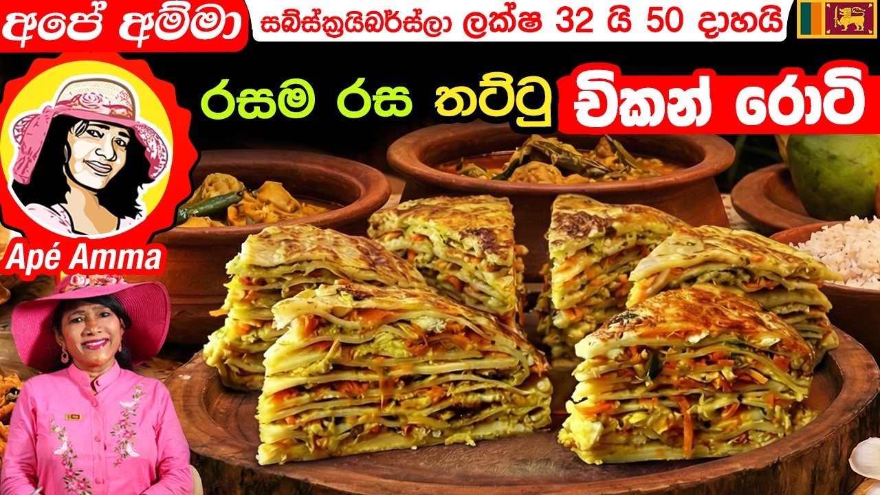 ✔ රසම රස තට්ටු චිකන් රොටි අපේ අම්මා හදන හැටි Chicken layered roti by Apé Amma