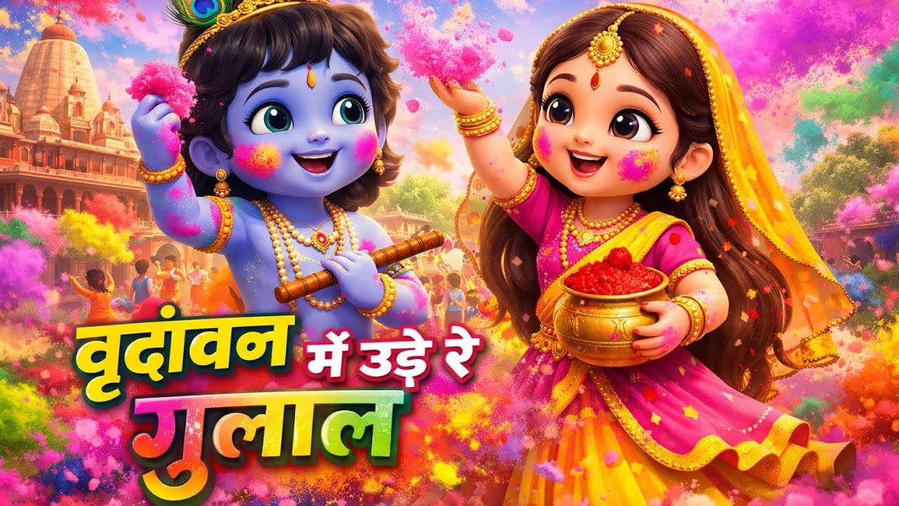 वृंदावन में उड़े रे गुलाल 🌸 | कह दो राधा रानी से 💖 | Kids Holi Special | Radha Krishna 3D Animation 