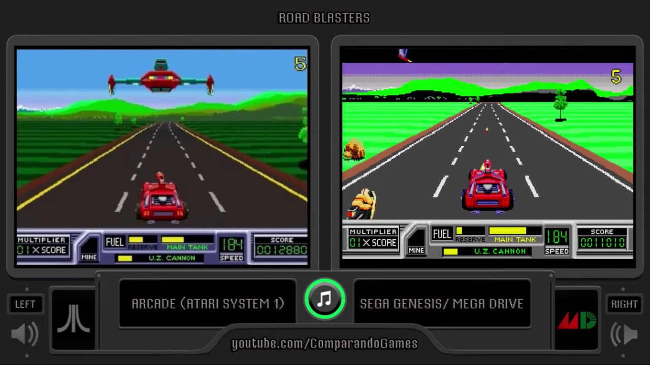RoadBlasters (Arcade vs Sega Genesis) Side by Side Comparison