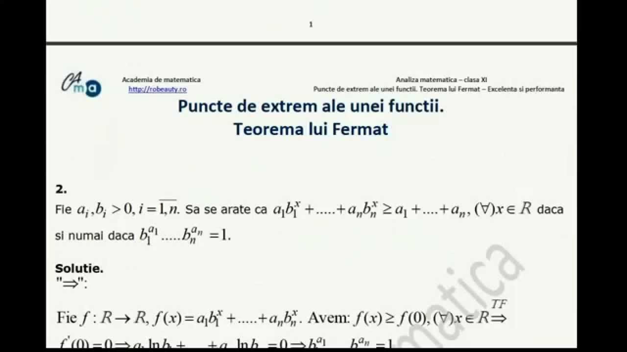 XI-Analiza matematica-Derivabilitate-Teorema lui Fermat-Excelenta si performanta