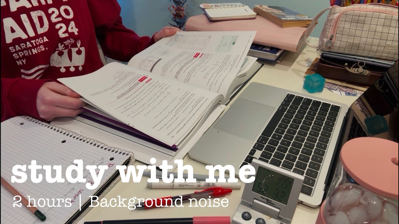 STUDY WITH ME 2hrs | Background noise, no breaks, no music | ASMR