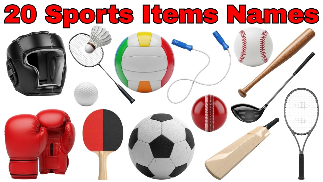 20 Sports Items Names for Kids 🏀 | Sports Equipment Name in Hindi & English | Kids Learning Video