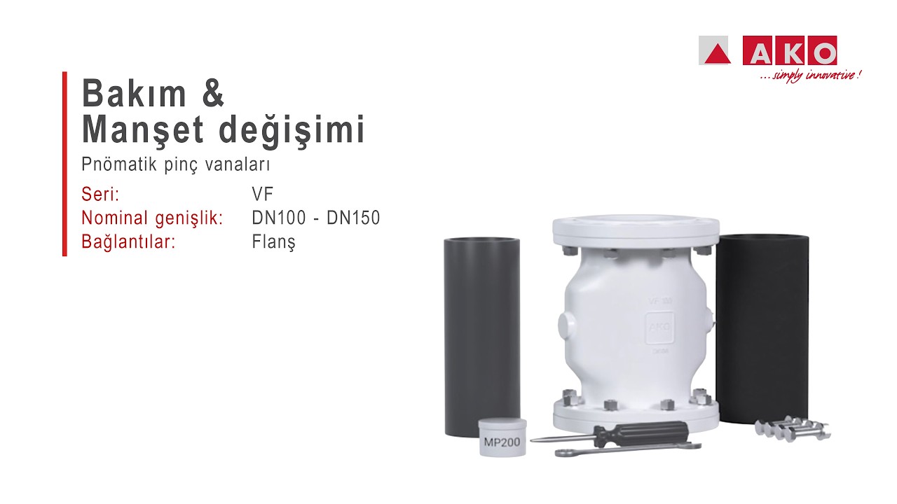 AKO pinç vanası (pnömatik) onarımı, VF serisi, DN100, DN125, DN150
