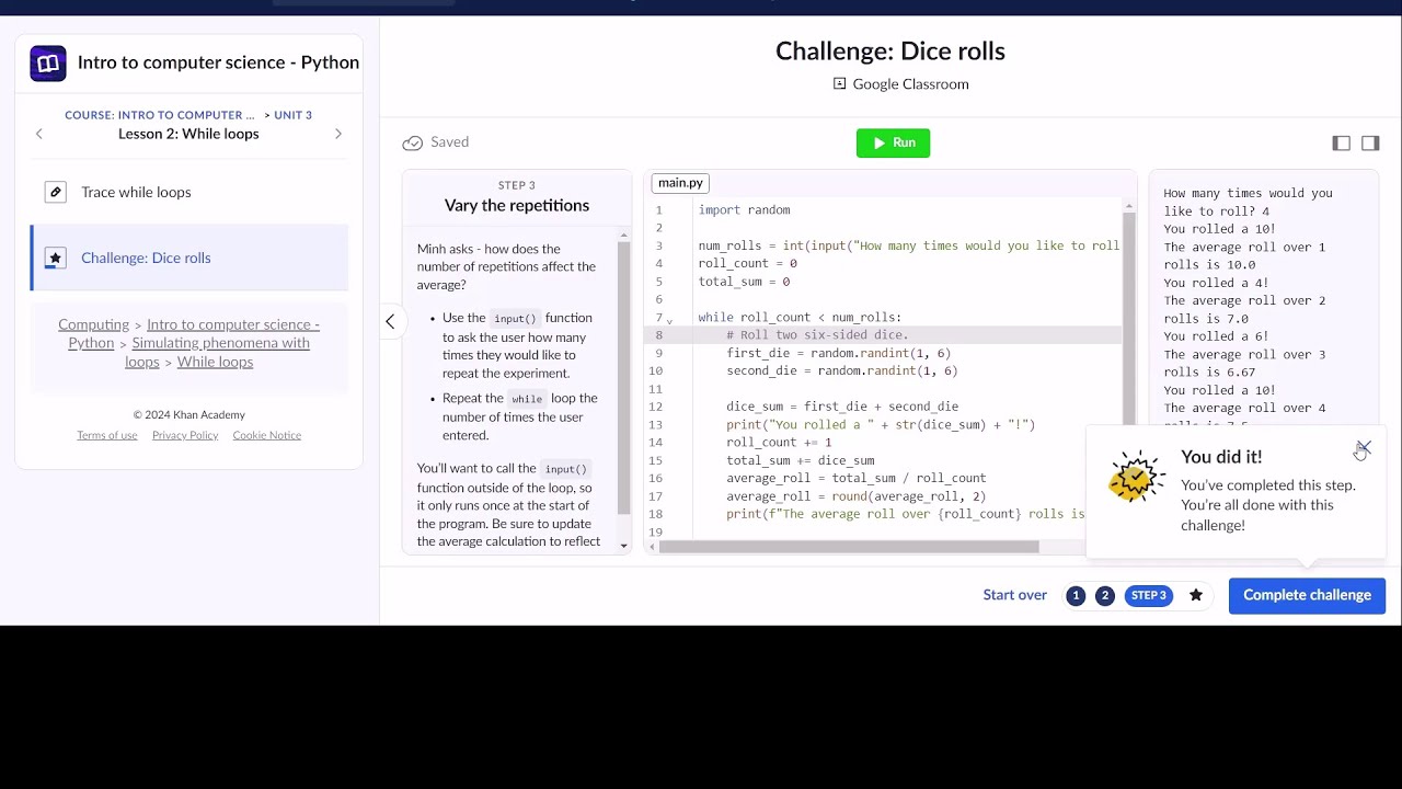Challenge Dice Rolls Khan Academy
