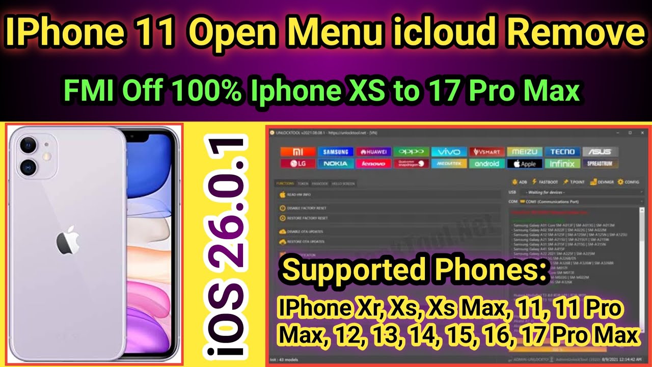 Open Menu icloud unlock Iphone 11 iOS 26.0.1 FMI off 100% New Method | Unlock Tool 2025