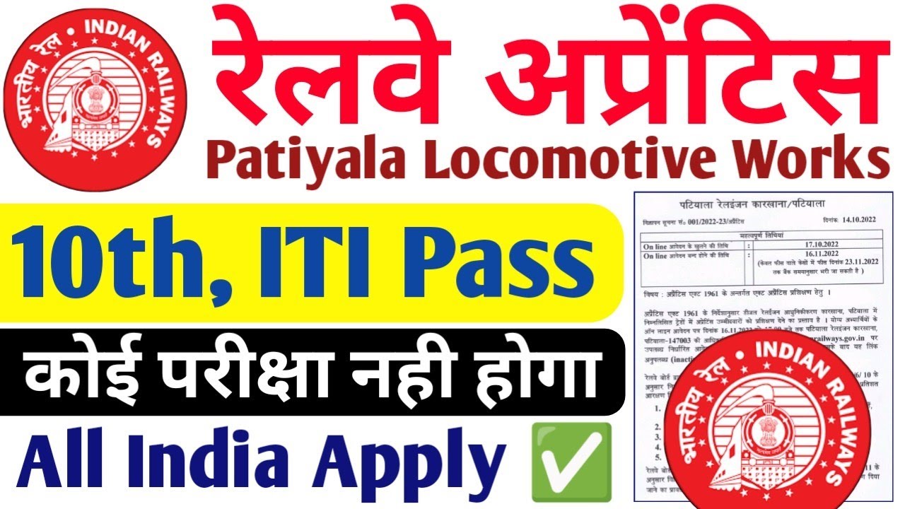 Railway Apprentices Patiyala 2022 | patiyala Locomotive Works apprentice 2022 | PLW Patiyala 2022