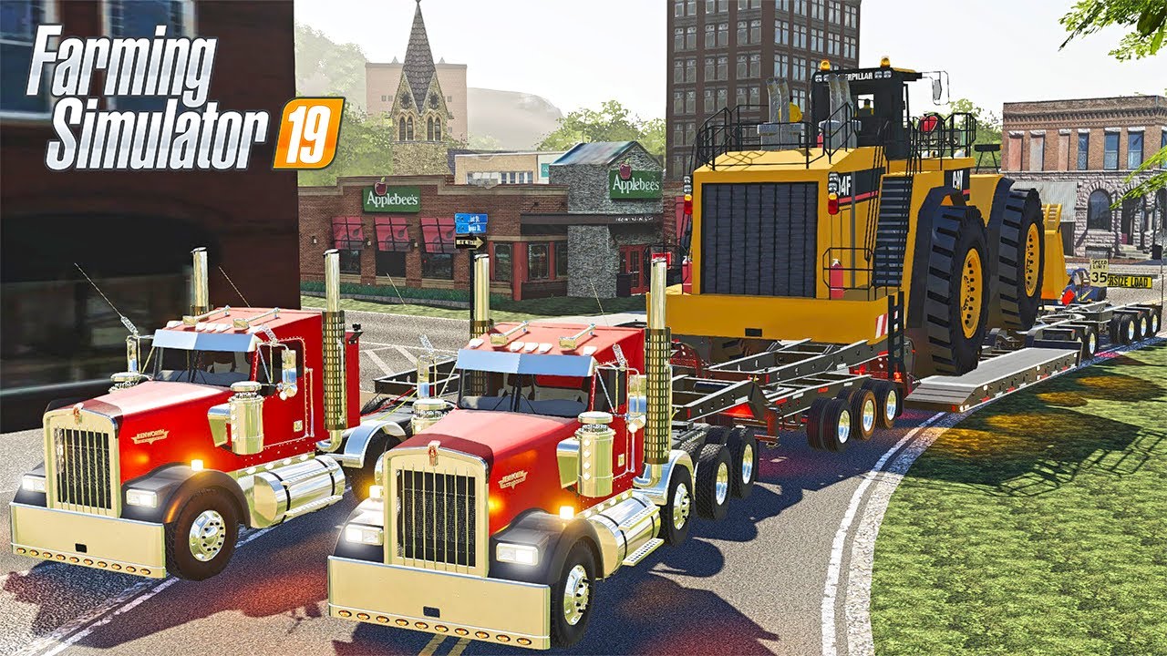 TANDEM HEAVY HAULING A MASSIVE CAT WHEEL LOADER - UMRV FS19 Multiplayer Trucking