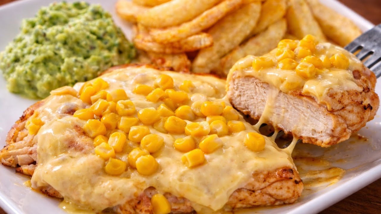 Pechuga de Pollo bañada en Crema de Queso y maíz 🌽