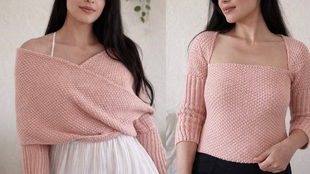 Tunisian Crochet Scarf Sweater Pattern, made with one rectangle piece/ beginner friendly #crochet