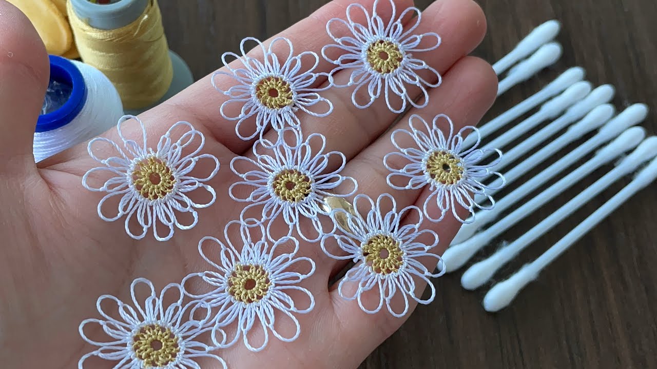 Kulak 👂 çöp çubuğu ile iğne oyası papatya 🌼 yapımı #flowers