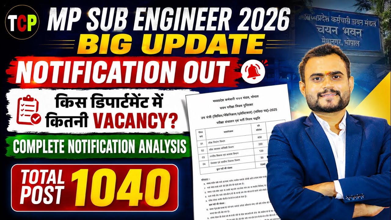 MP Sub Engineer 2026 | Notification Out 🔥 1040 Vacancies | Department Wise Vacancy | Complete Ana...