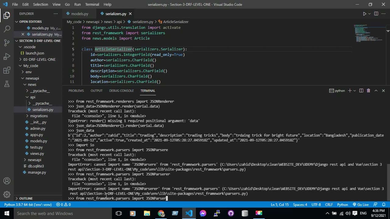 python manage.py shell  serializers