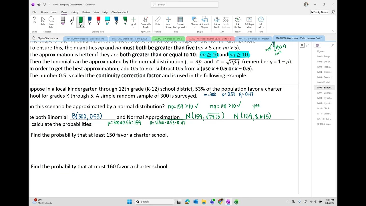 Statistics OER - Section 6-3-b Normal Approximation of a Binomial Distribution