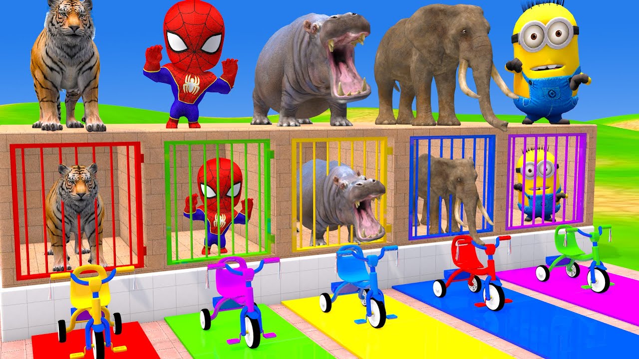 Long Slide Game With Cow Elephant Gorilla Hippopotamus Tiger 3d Animal Game Funny 3d Animals
