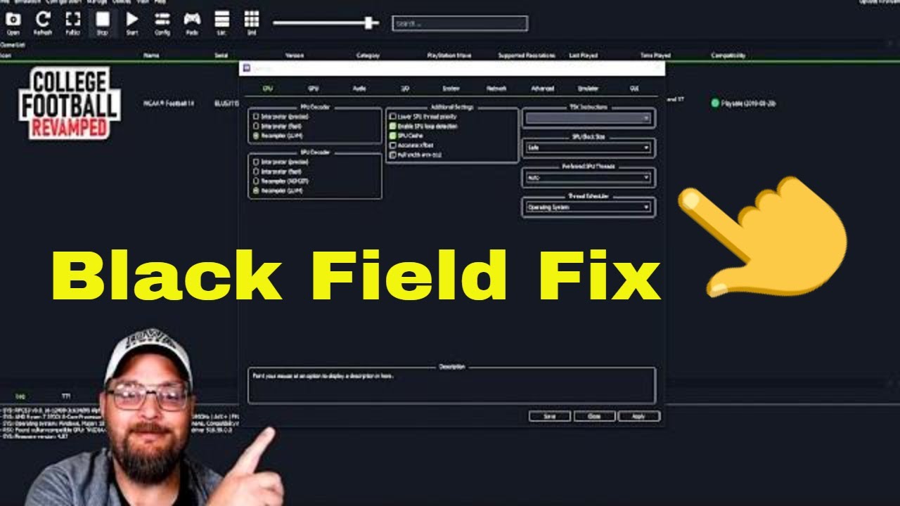 How to fix black fields and missing graphics for the PS3 Emulator College Football Revamped