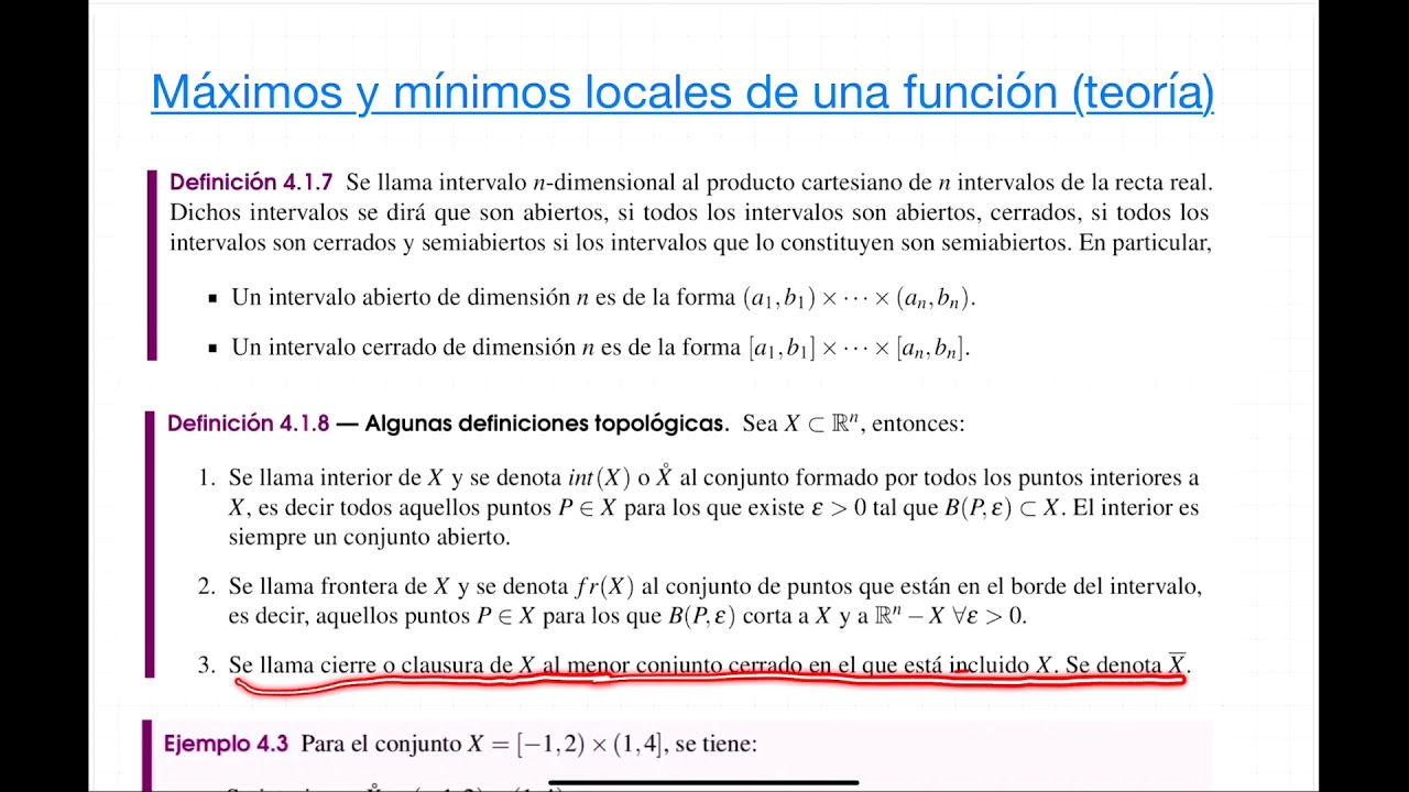 Video #51: Tema 4. Máximos y mínimos locales de una función. Teoría