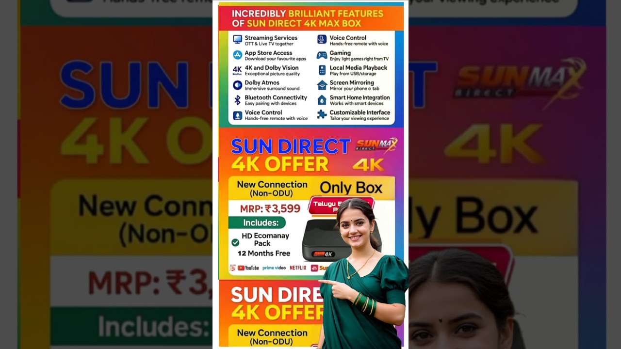 sun direct 4k box only offer telugu #shortsfeed  sun direct 4k set top box telugu