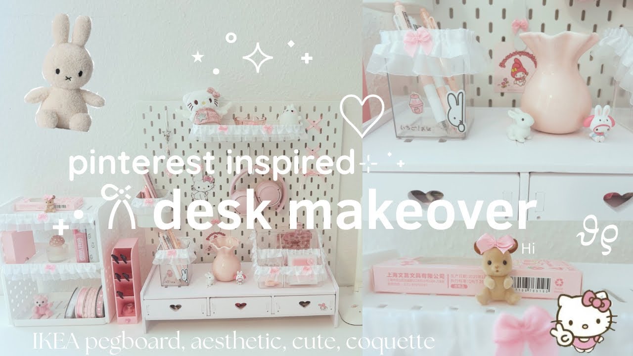 Pinterest inspired desk makeover🎀🤍| aesthetic, coquette, IKEA pegboard, pink | xo mira