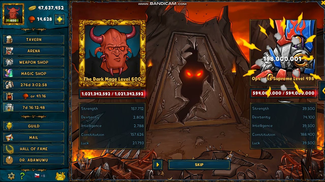 Shakes and Fidget - New dungeon Monster Grotto (Light and Shadow) Level 600 Battle Mage.