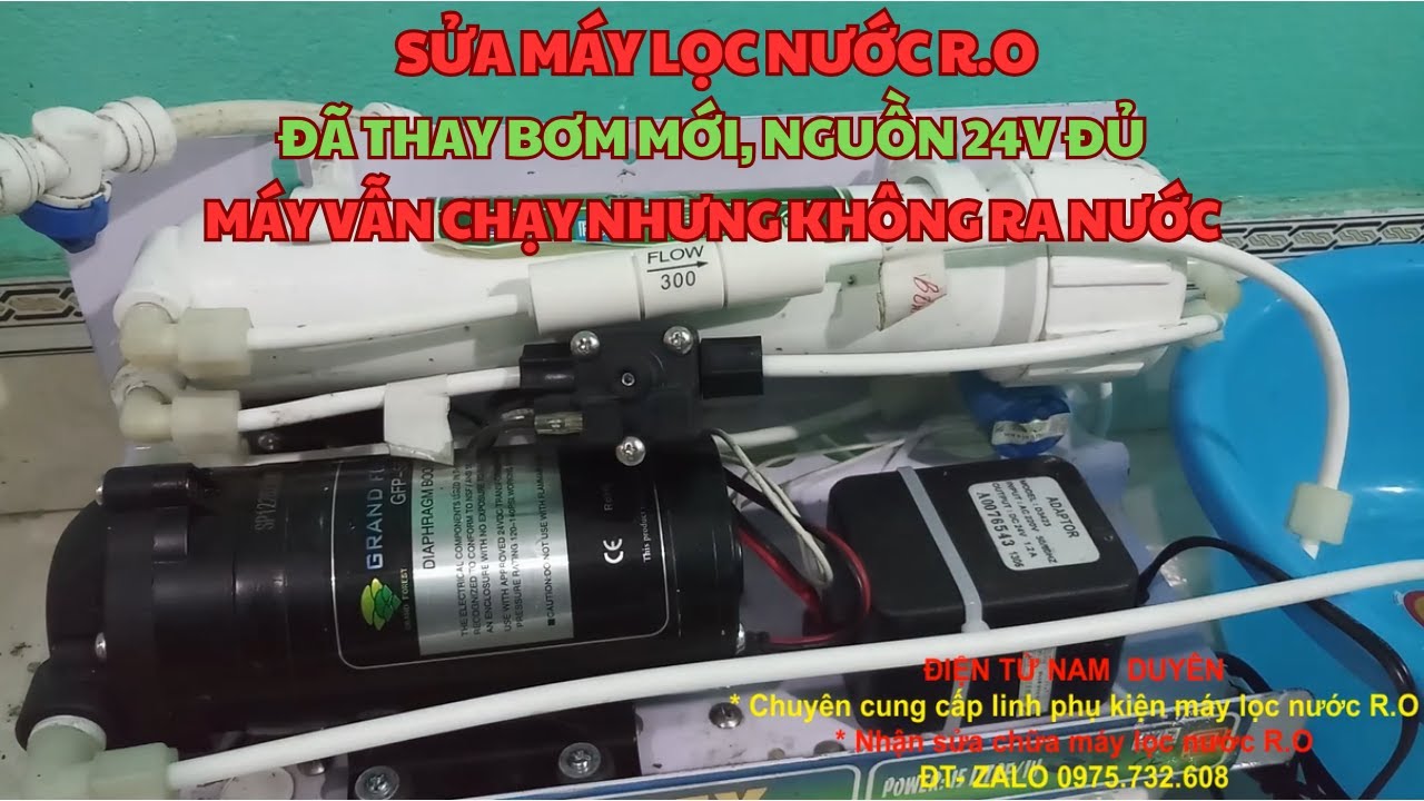 Máy lọc nước đã thay bơm mới, nguồn 24V đủ nhưng vẫn không ra nước. Sửa cực kỳ đơn giản.