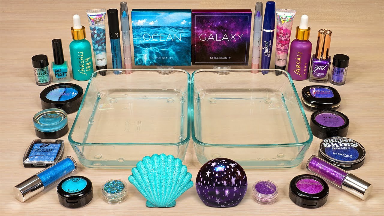 OCEAN vs. GALAXY ! Slime Coloring and Mixing with Makeup ! ASMR Satisfying Slime Video 144