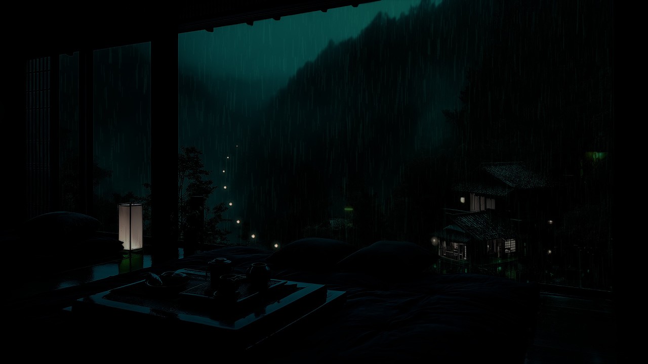 Deep Mountain Rainfall by a Quiet Cabin 🌧 | Dark Bedroom Rain Sounds for Sleep & Stress Relief