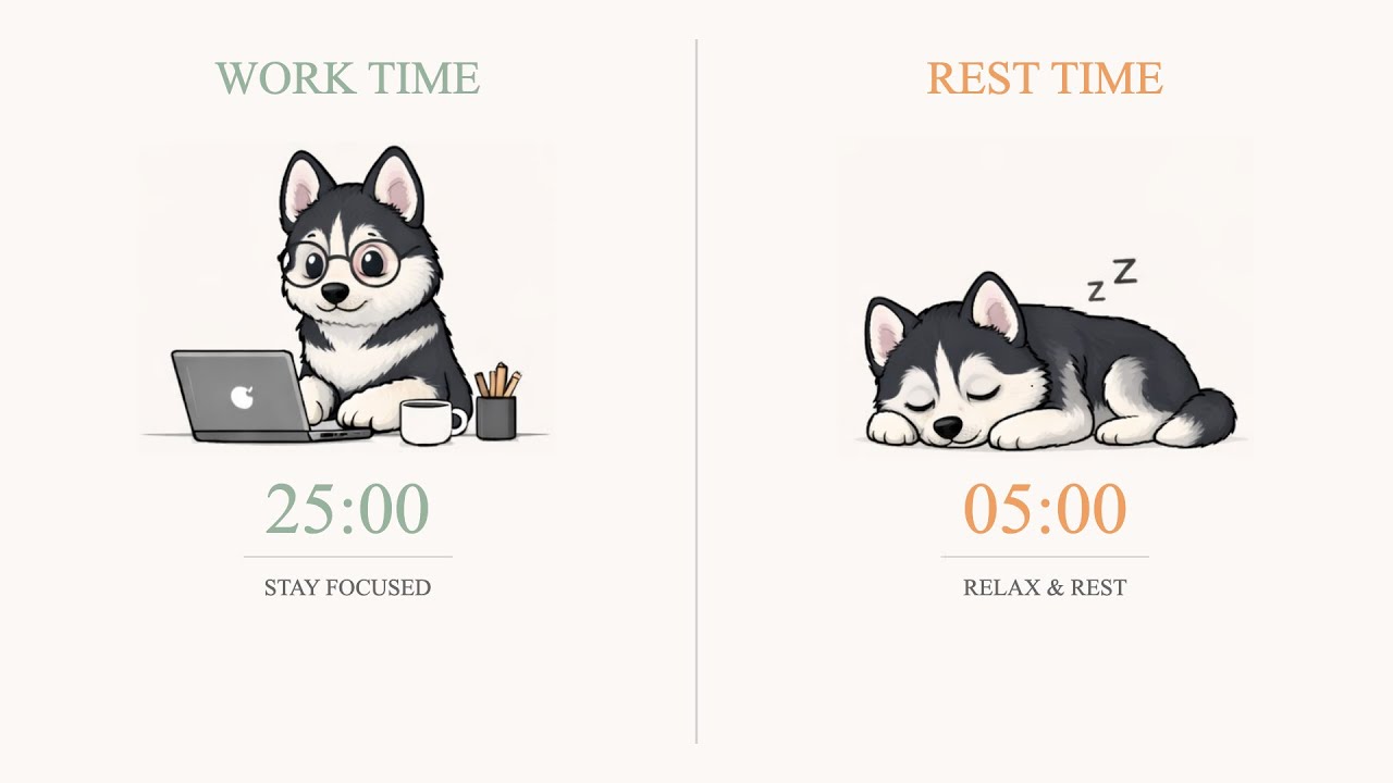 Classic Pomodoro Timer 🔕 | 25/5 Focus Sessions (4 Intervals) | No Music